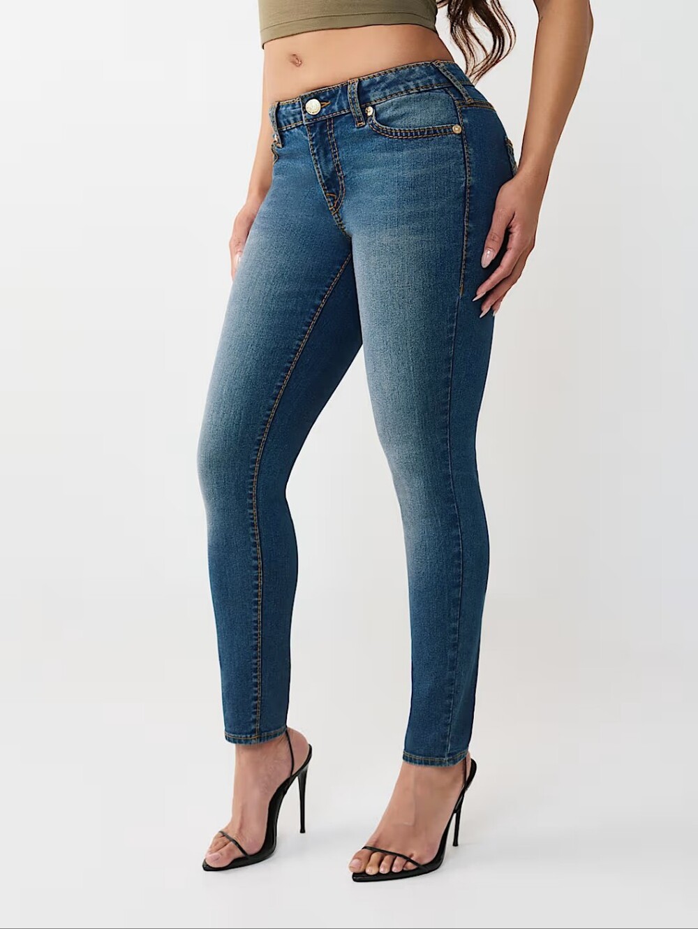 TrueReligion Curvy Fit Jennie Skinny Jeans Sz 33 (Fits 12/14) Thick Stitch - Picture 3 of 12
